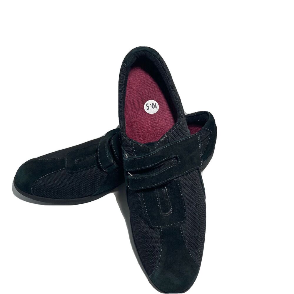 MUNRO Joliet Black Suede Fabric Comfort Shoe Hook Loop Slip On Shoes 10.5